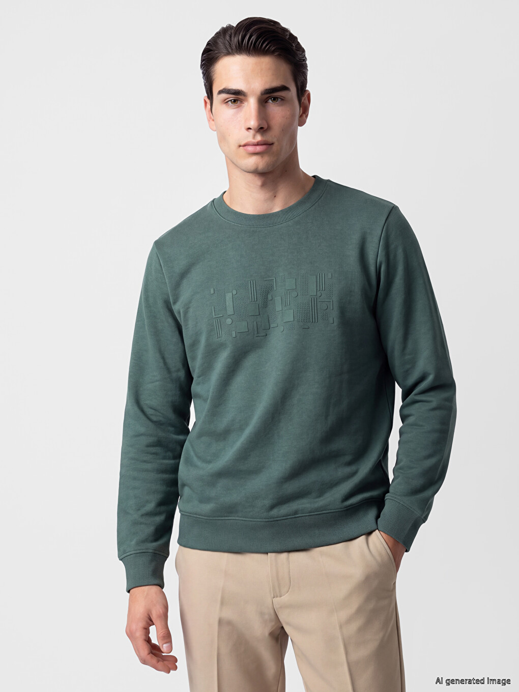 Crew Neck Printed Men's Thick Sweatshirt
