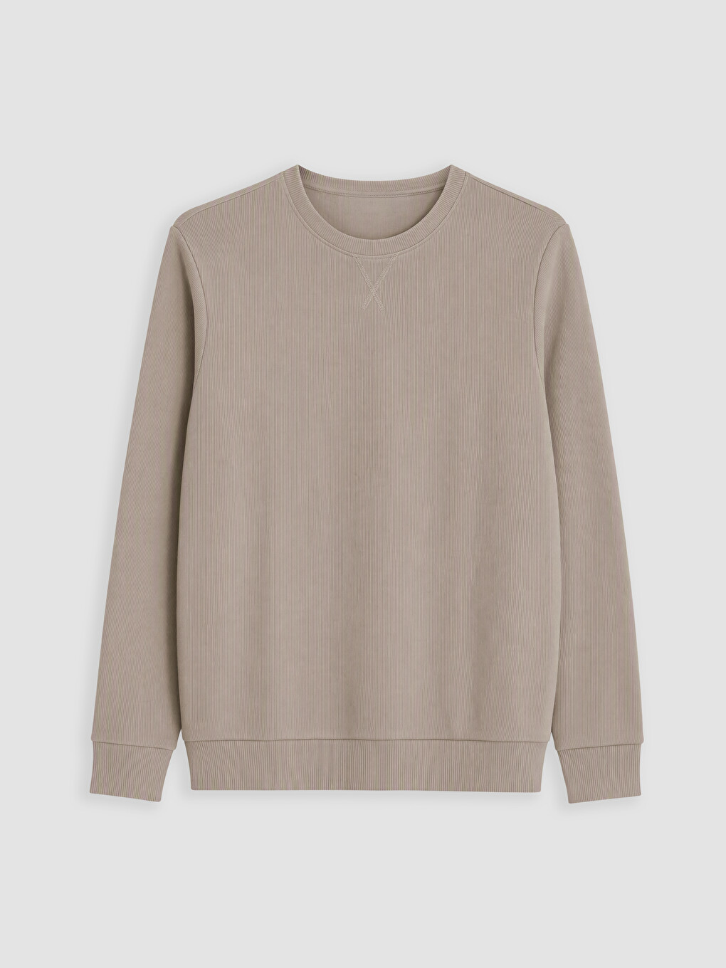 Bej Bisiklet Yaka Erkek Sweatshirt