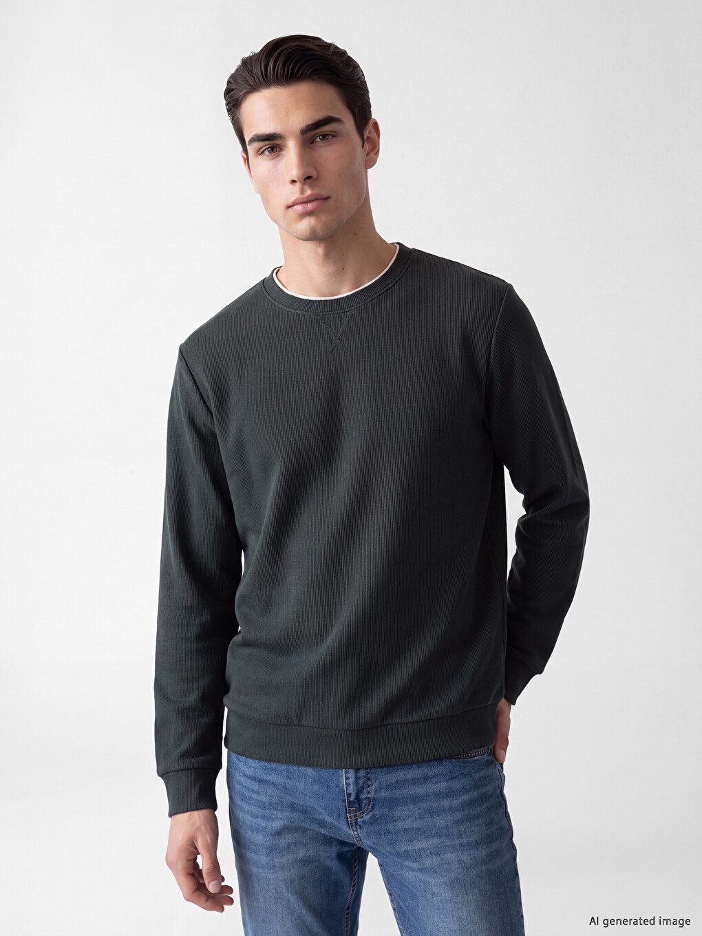Petrol Bisiklet Yaka Erkek Sweatshirt