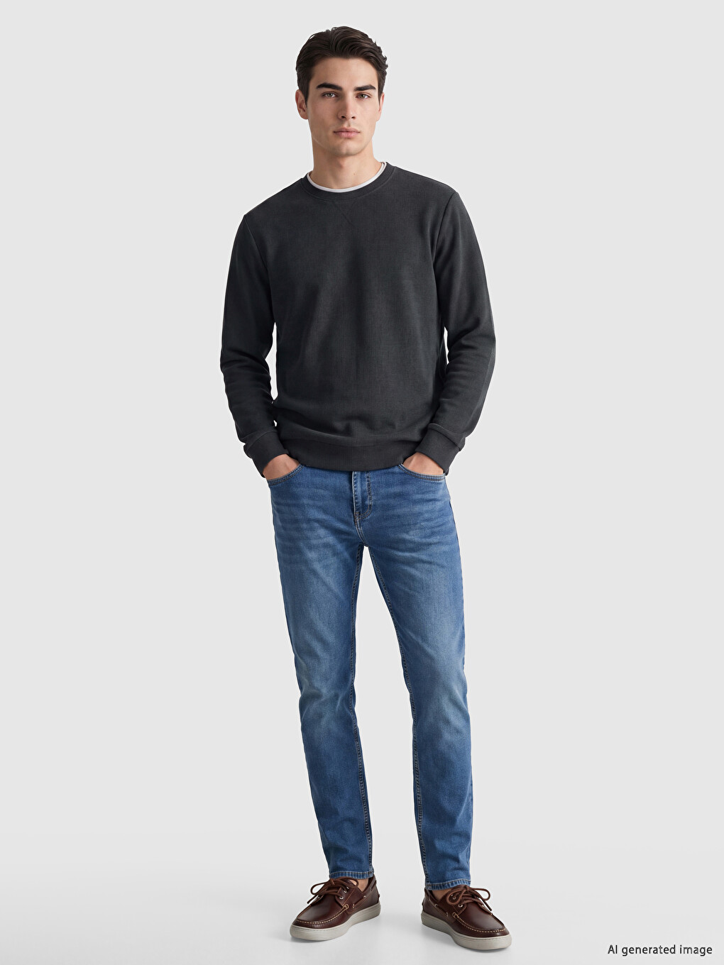Petrol Bisiklet Yaka Erkek Sweatshirt-1