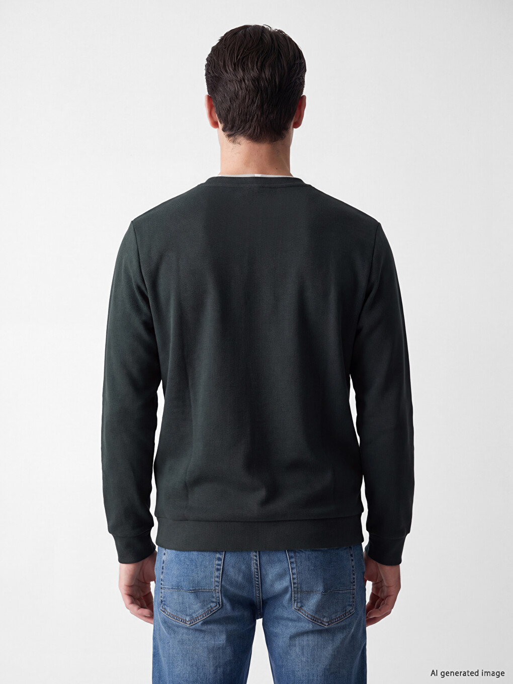 Petrol Bisiklet Yaka Erkek Sweatshirt-2