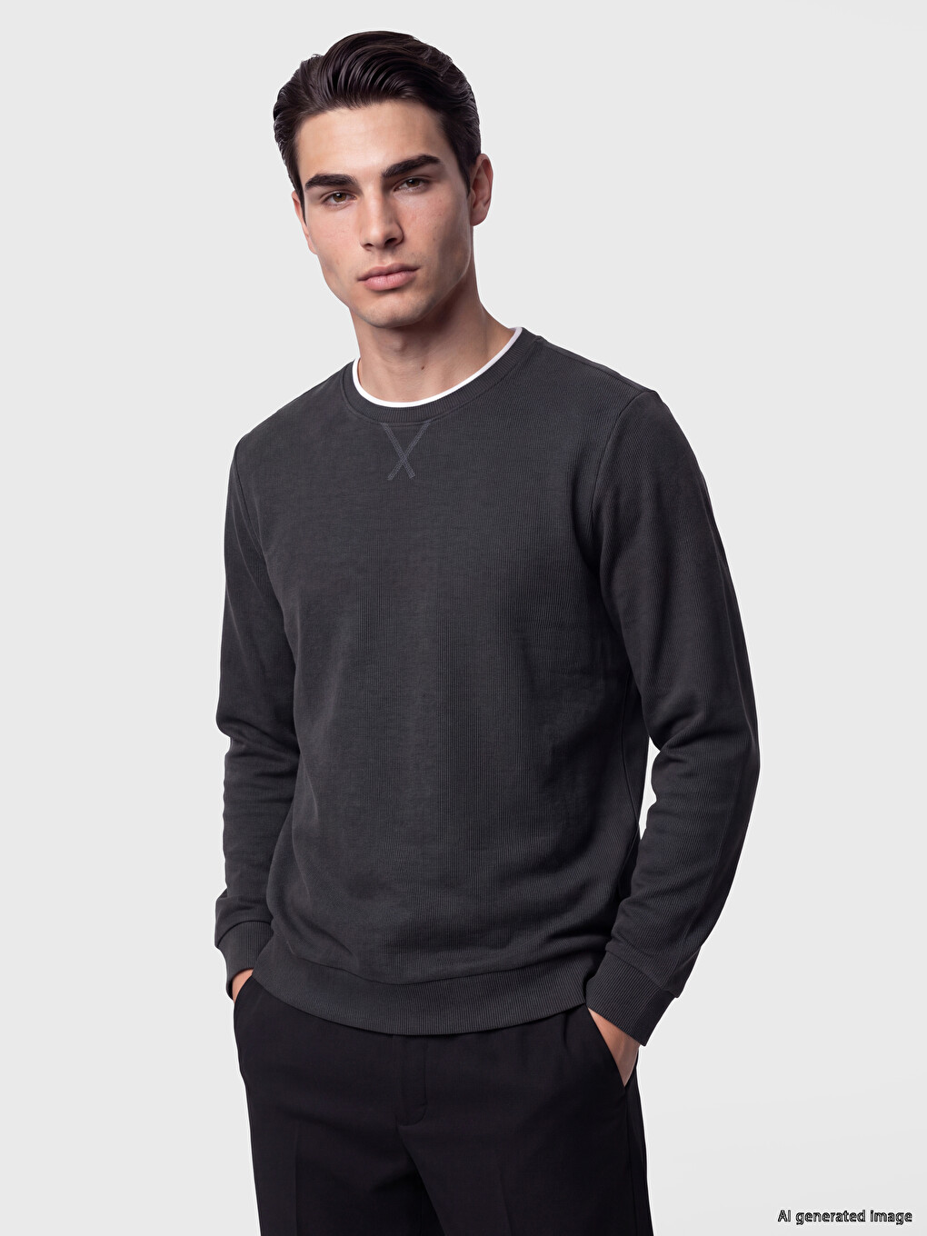 Antrasit Bisiklet Yaka Erkek Sweatshirt