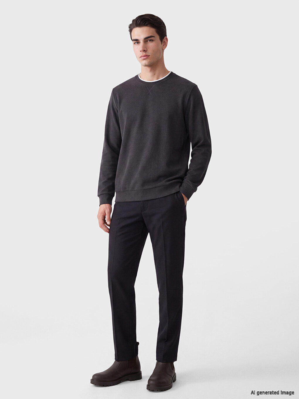 Antrasit Bisiklet Yaka Erkek Sweatshirt-1