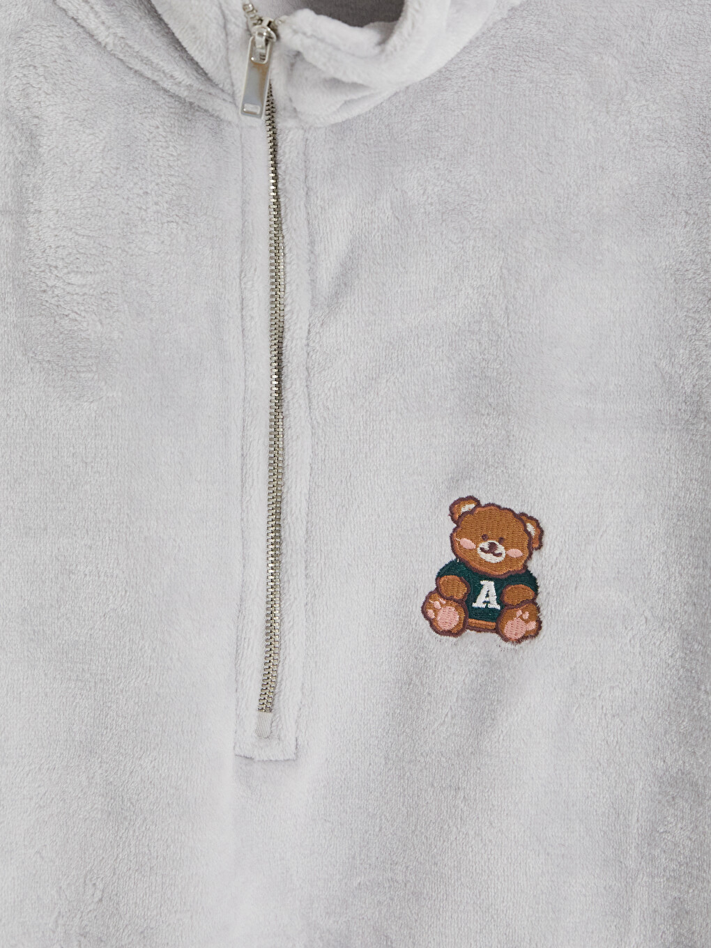 Gri Atı Teddy Nakışlı Kadın Pijama Üst-5