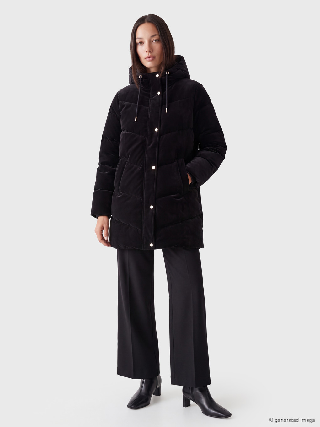 Woman Black Puffer Coat-1