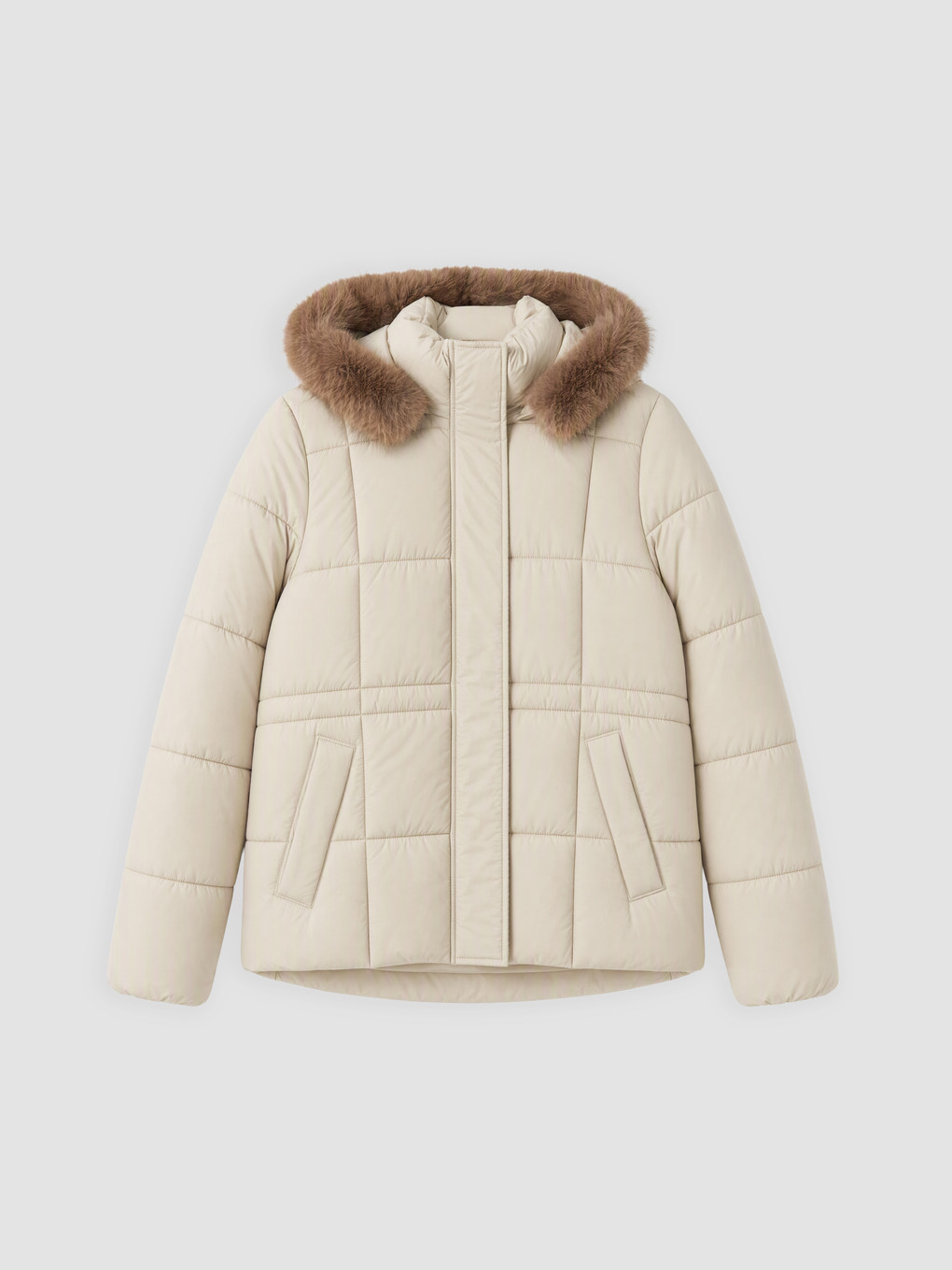 Woman Beige Puffer Coat-5