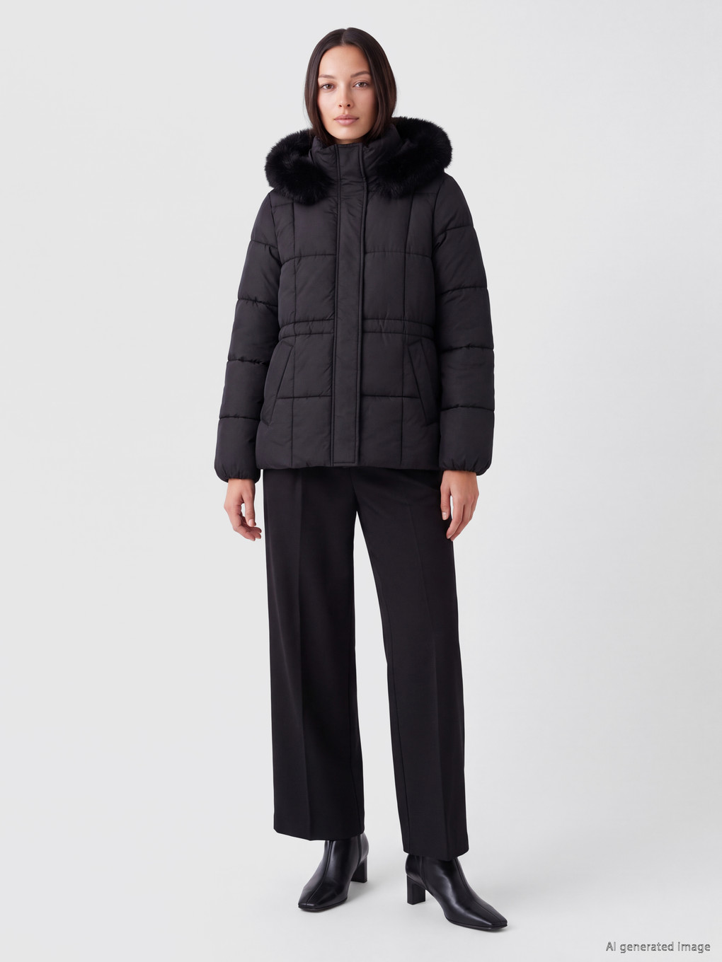 Woman Black Puffer Coat-1
