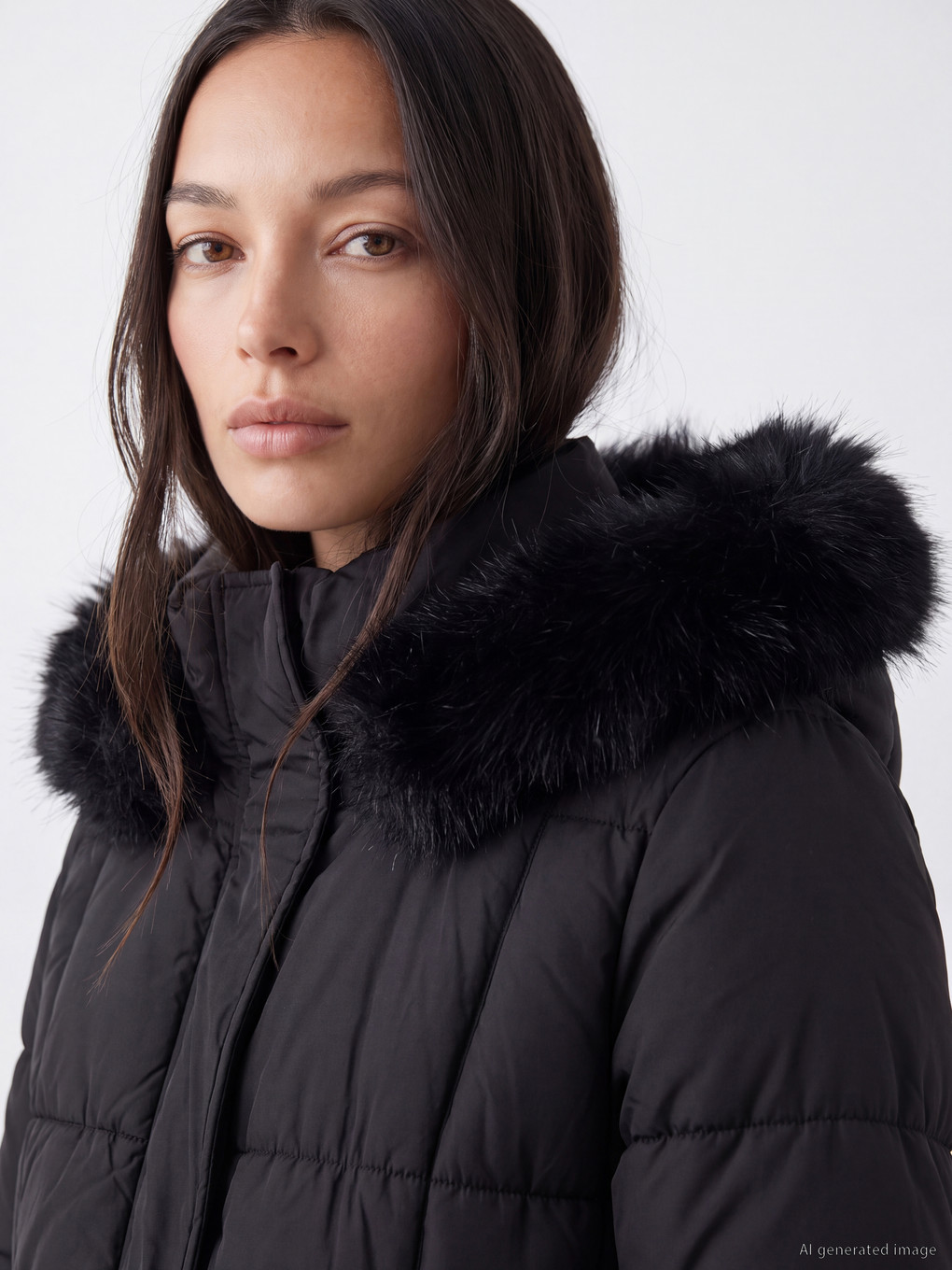 Woman Black Puffer Coat-2