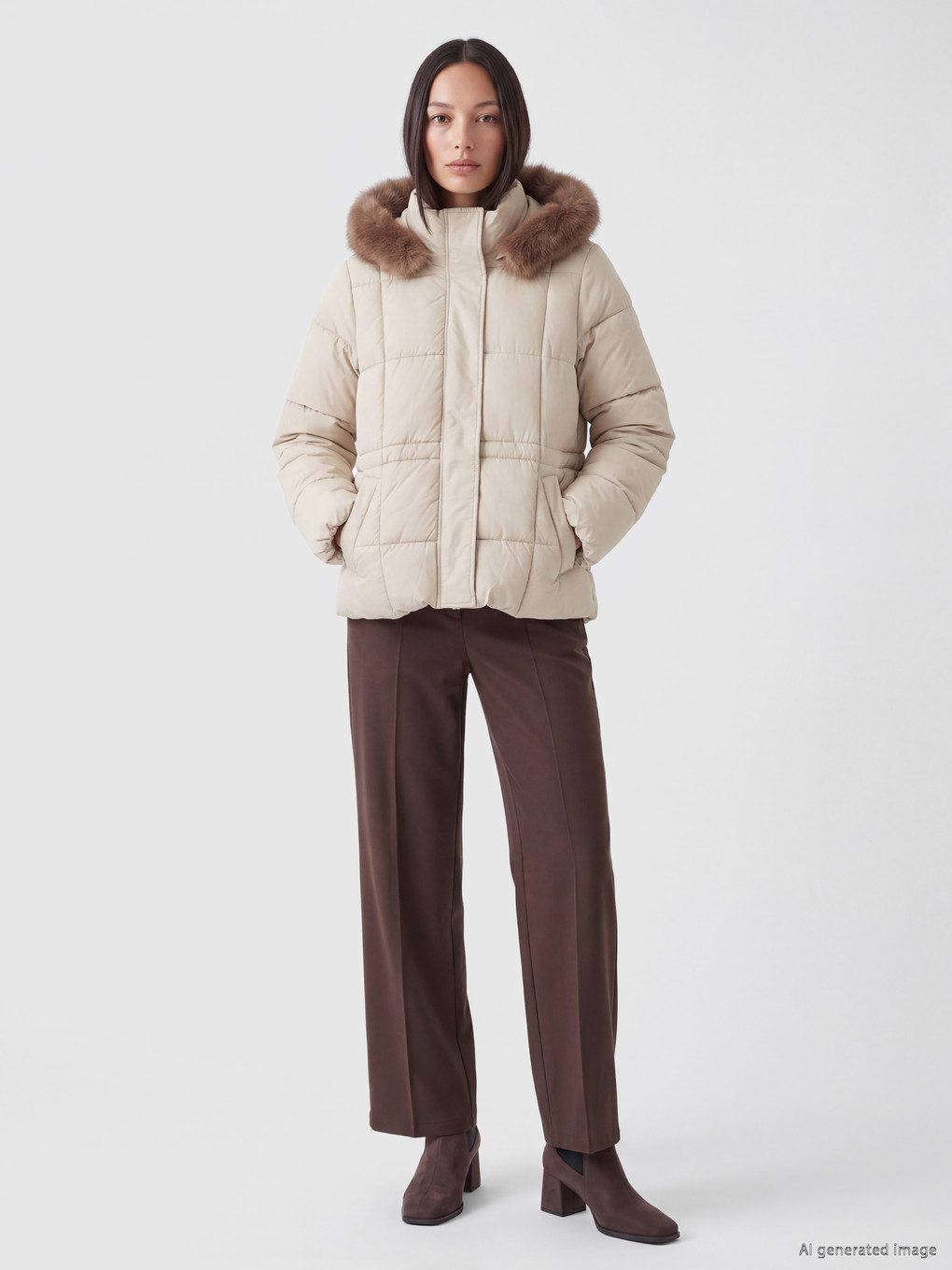 Woman Beige Puffer Coat-1