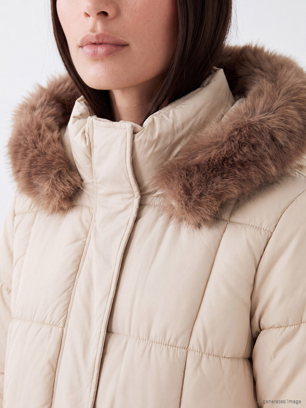 Woman Beige Puffer Coat-2