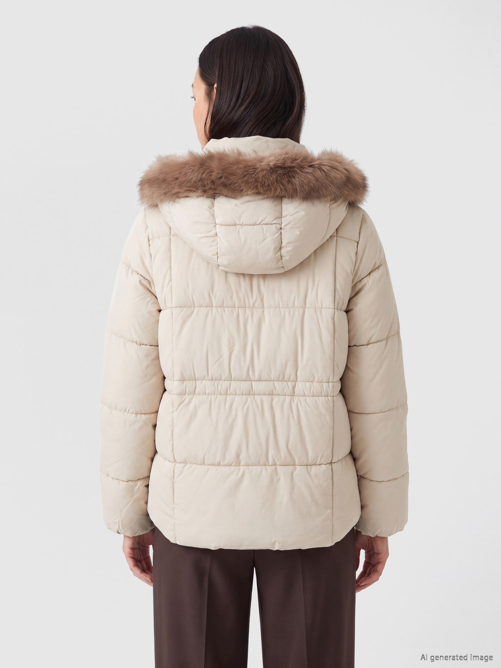 Woman Beige Puffer Coat-4