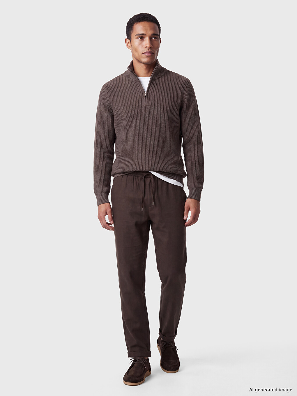 Kahverengi Regular Fit Armürlü Erkek Pantolon