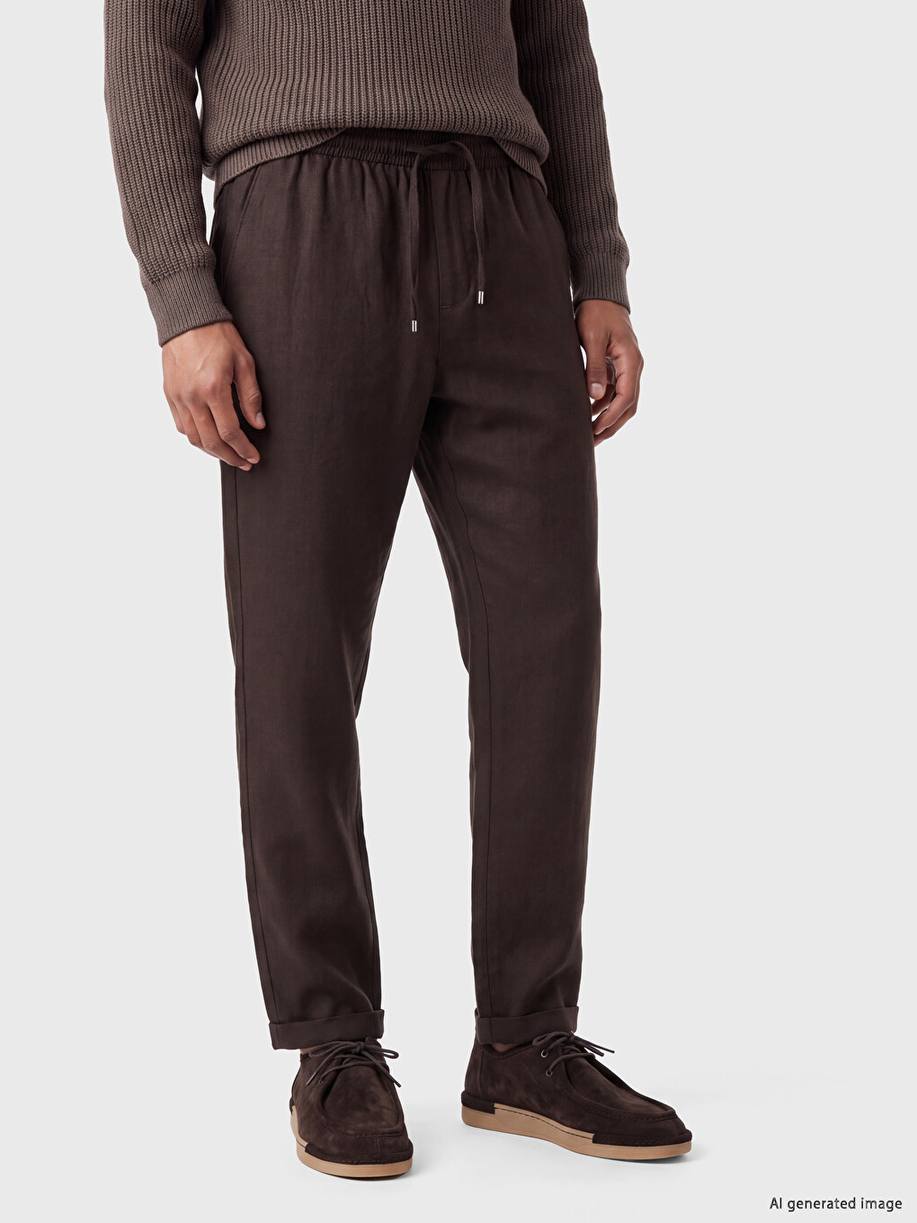 Kahverengi Regular Fit Armürlü Erkek Pantolon-1