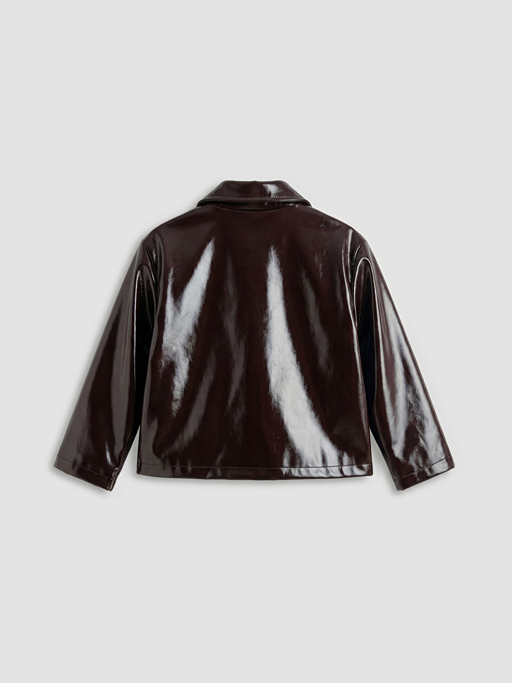 Kahverengi Gömlek Yaka Kız Çocuk Deri Görünümlü Ceket-1