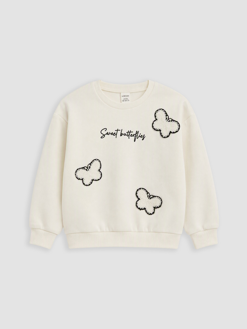 Ekru Baskılı Kız Çocuk Kalın Sweatshirt