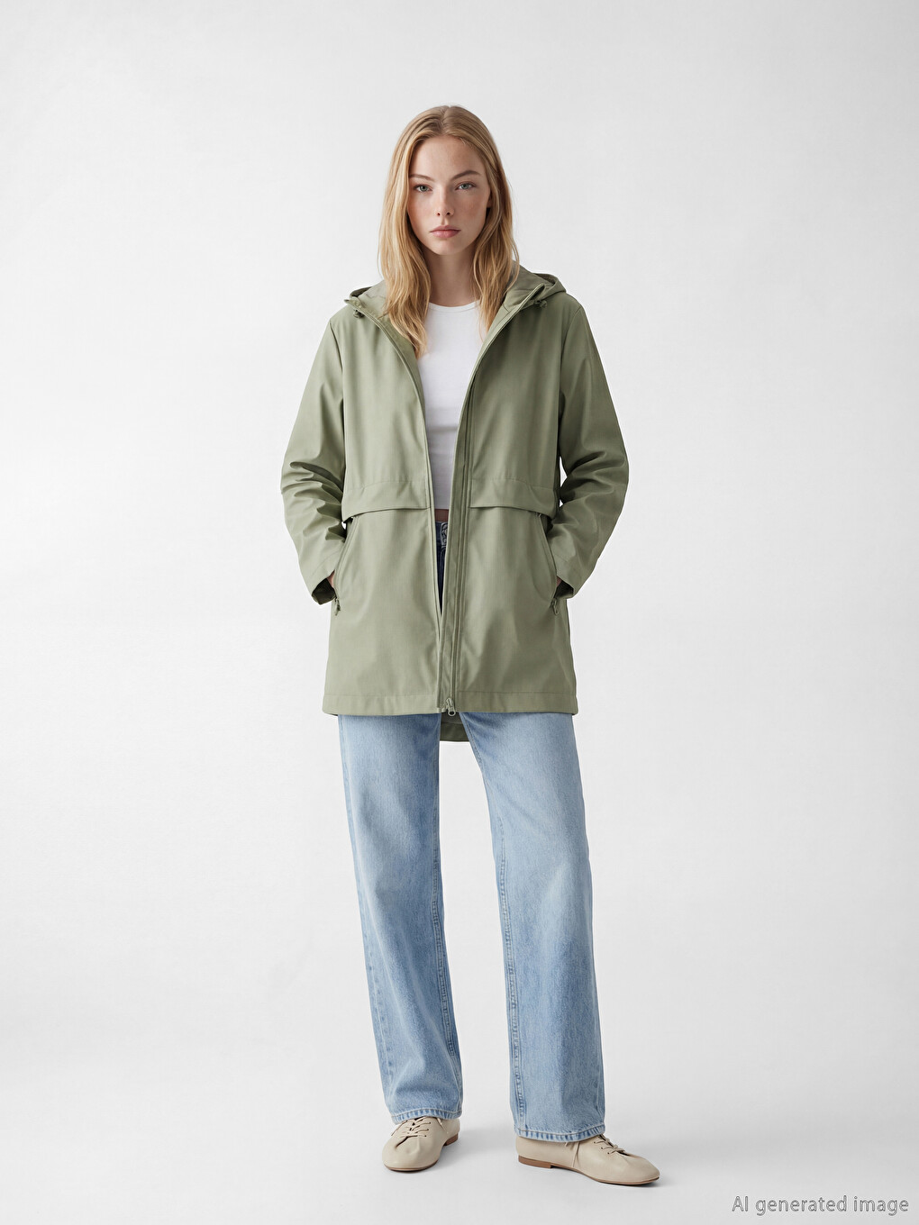 Zippered Hooded Women's Raincoat-1