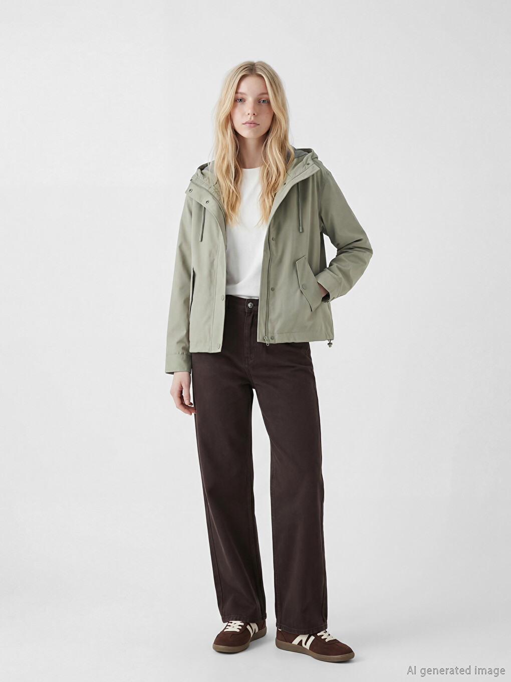 Haki Kapüşonlu Oversize Kadın Ceket-1
