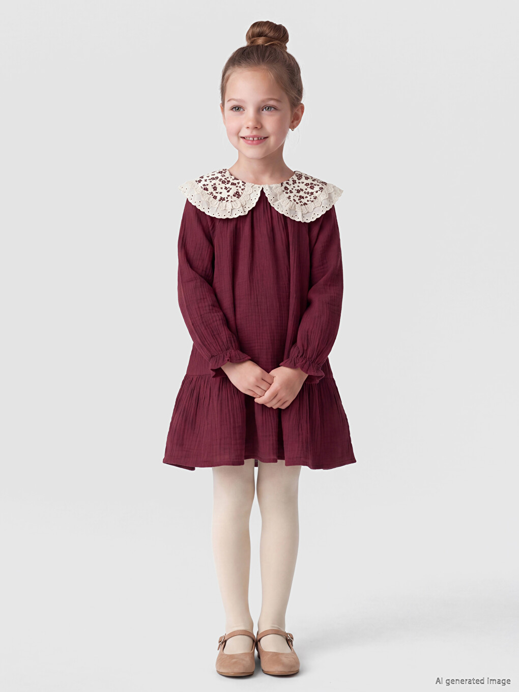 Peter Pan Collar Embroidered Girls' Dress