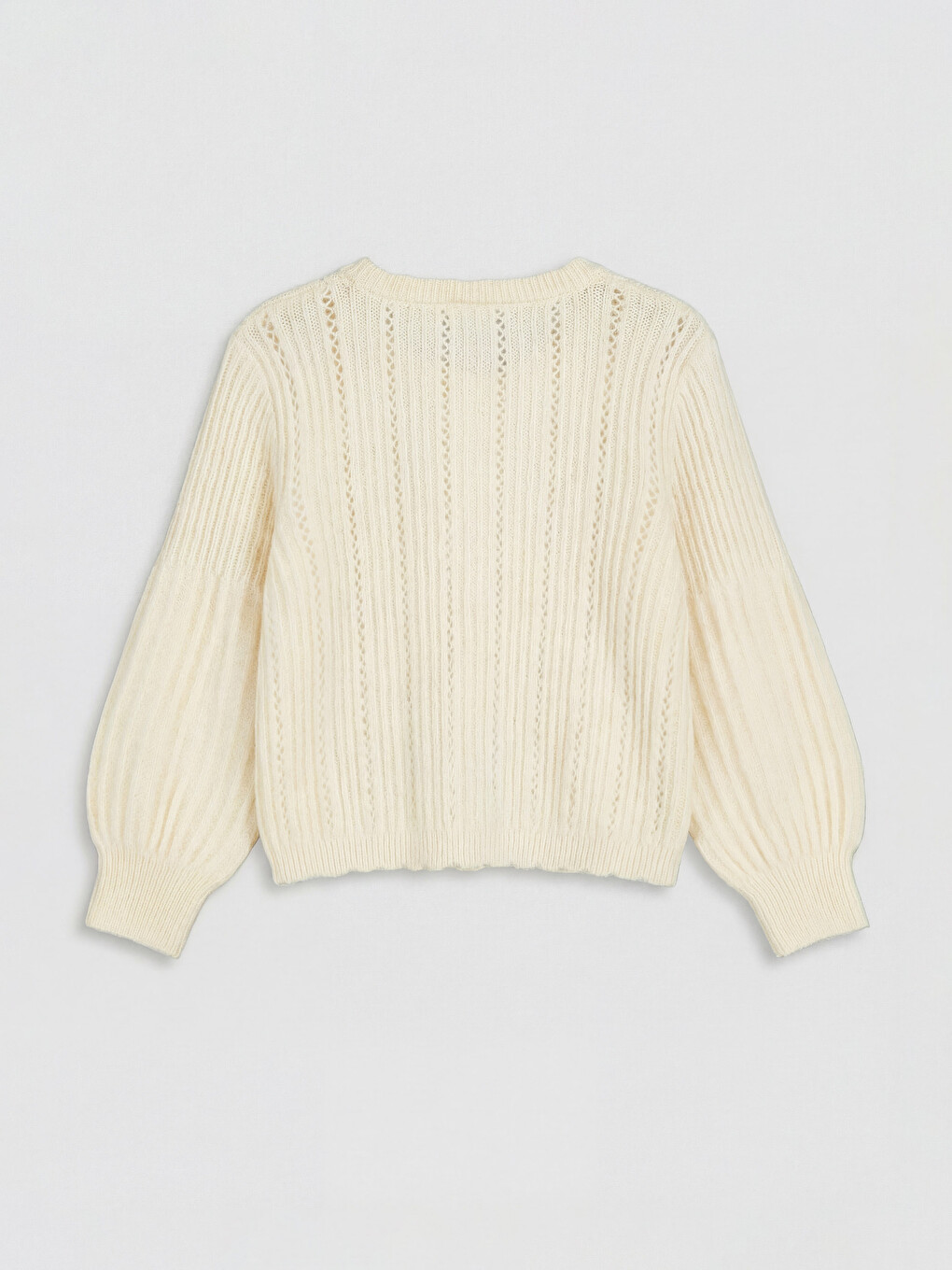Crew Neck Open-knit Girls' Knitwear Cardigan-1