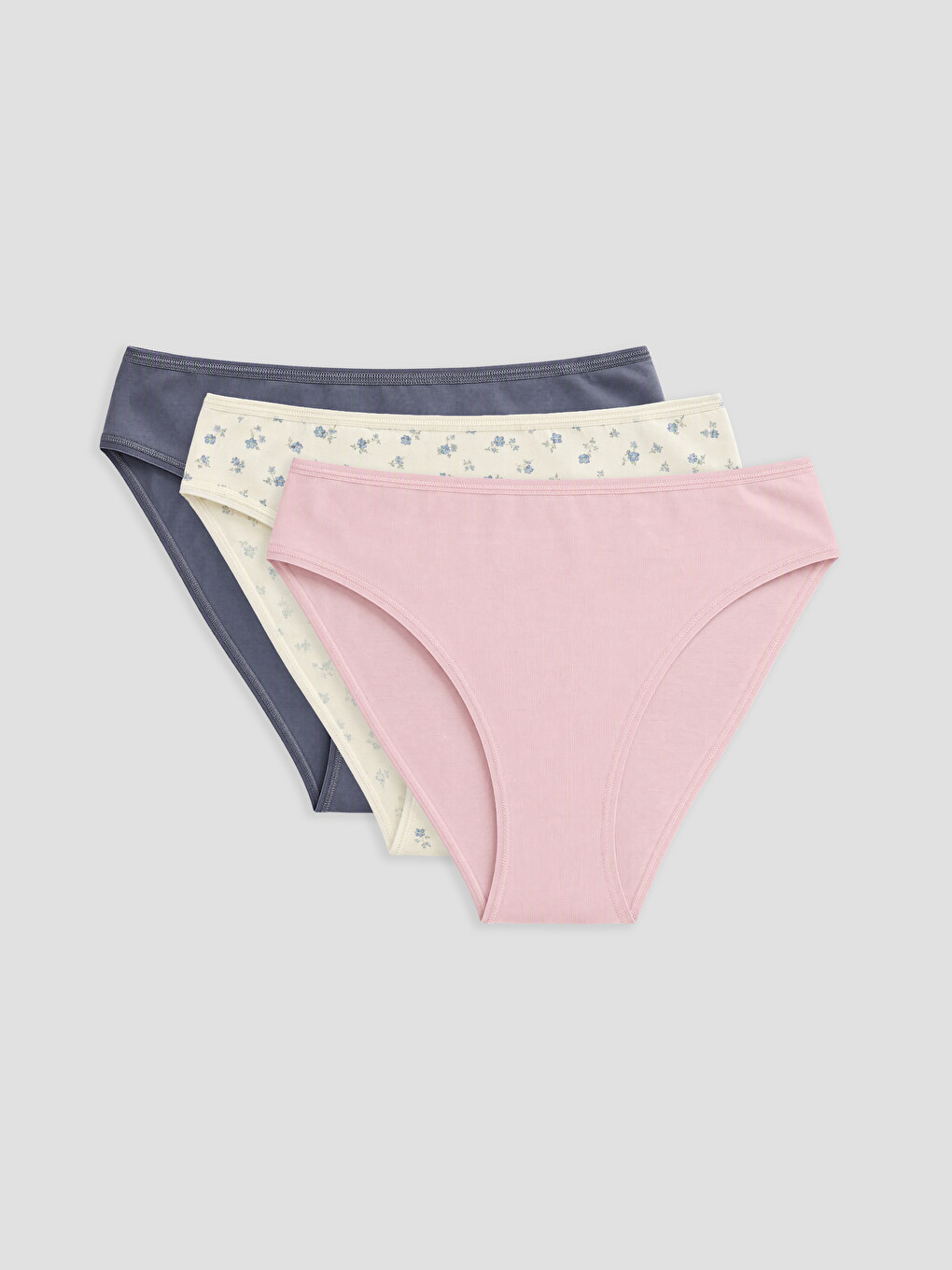 Ekru Çiçekli Bikini Külot 3'lü