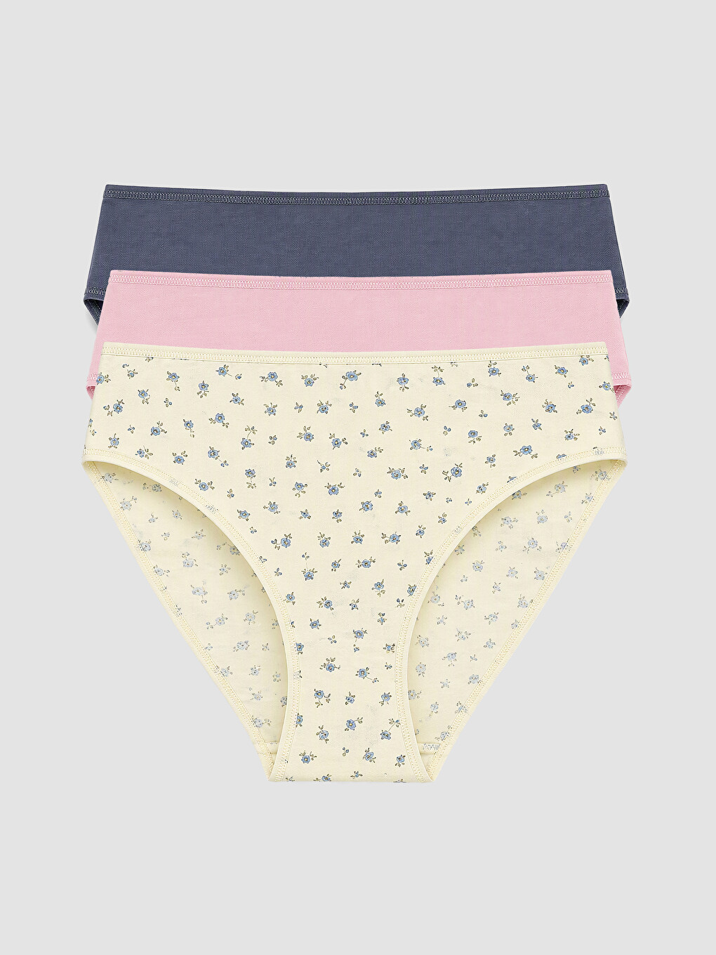 Ekru Çiçekli Bikini Külot 3'lü