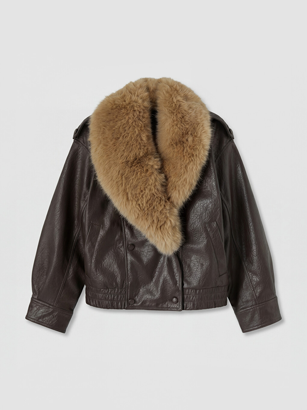 Fur Collar Women's Leather Look Coat-4