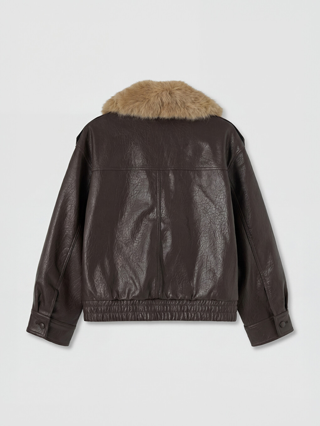 Fur Collar Women's Leather Look Coat-5