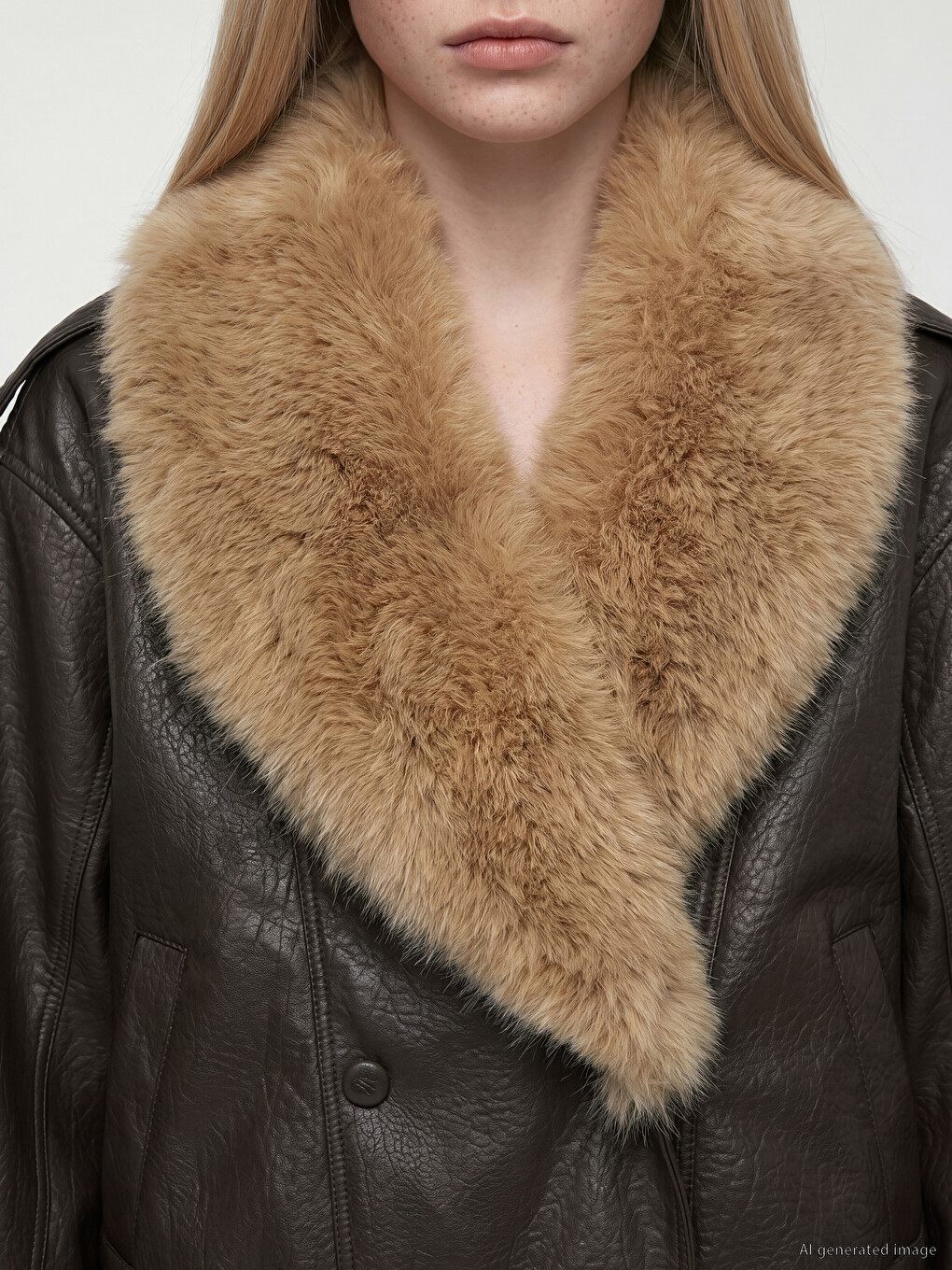 Fur Collar Women's Leather Look Coat-2