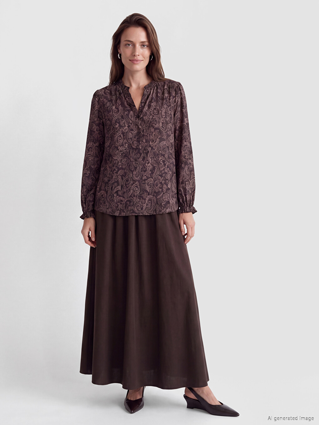 Bordo Kaçık Yaka Desenli Bluz-1