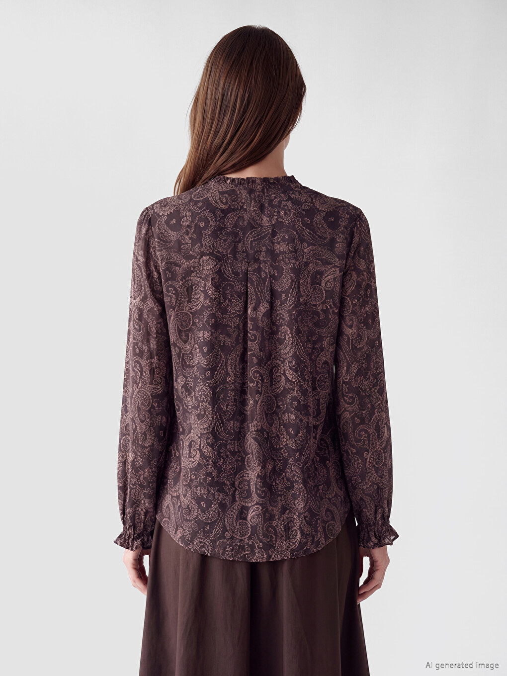 Bordo Kaçık Yaka Desenli Bluz-3