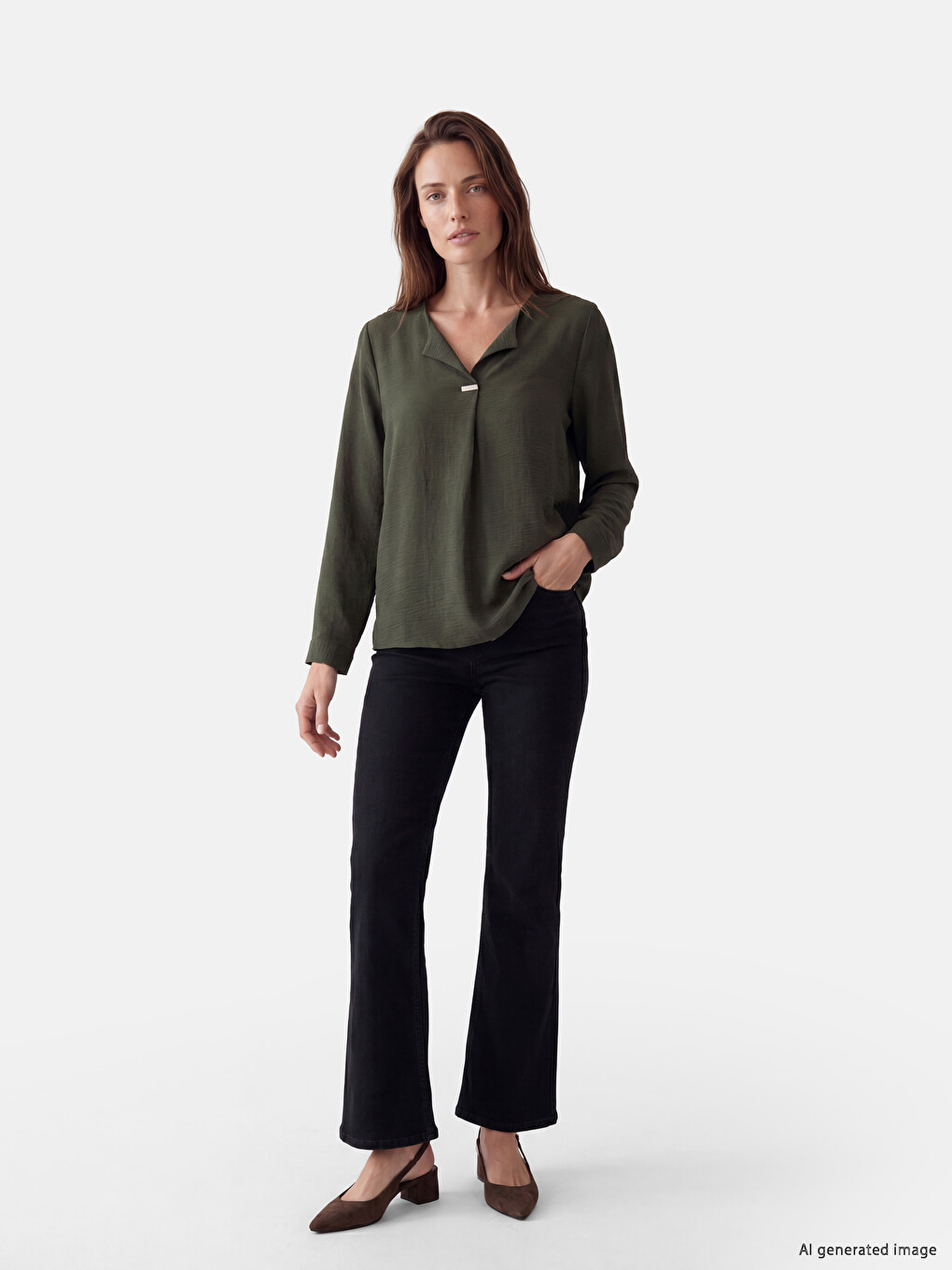 Notch Neck Metal Appliquéd Blouse-1