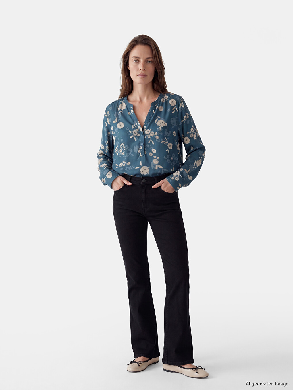 Notch Neck Patterned Blouse-1