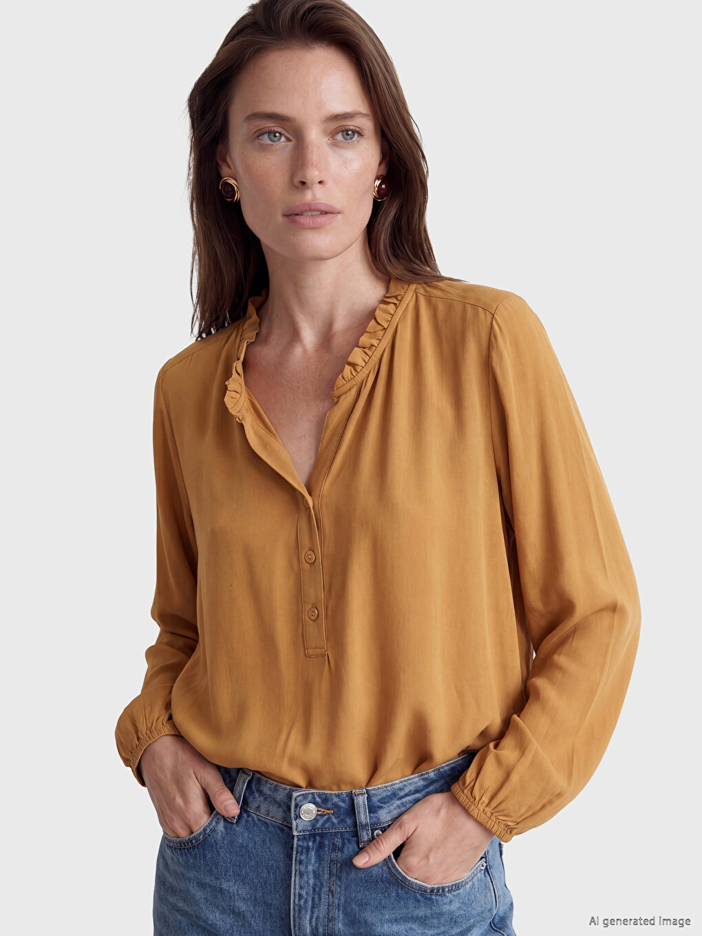 Blouse À Col Fendu Volanté