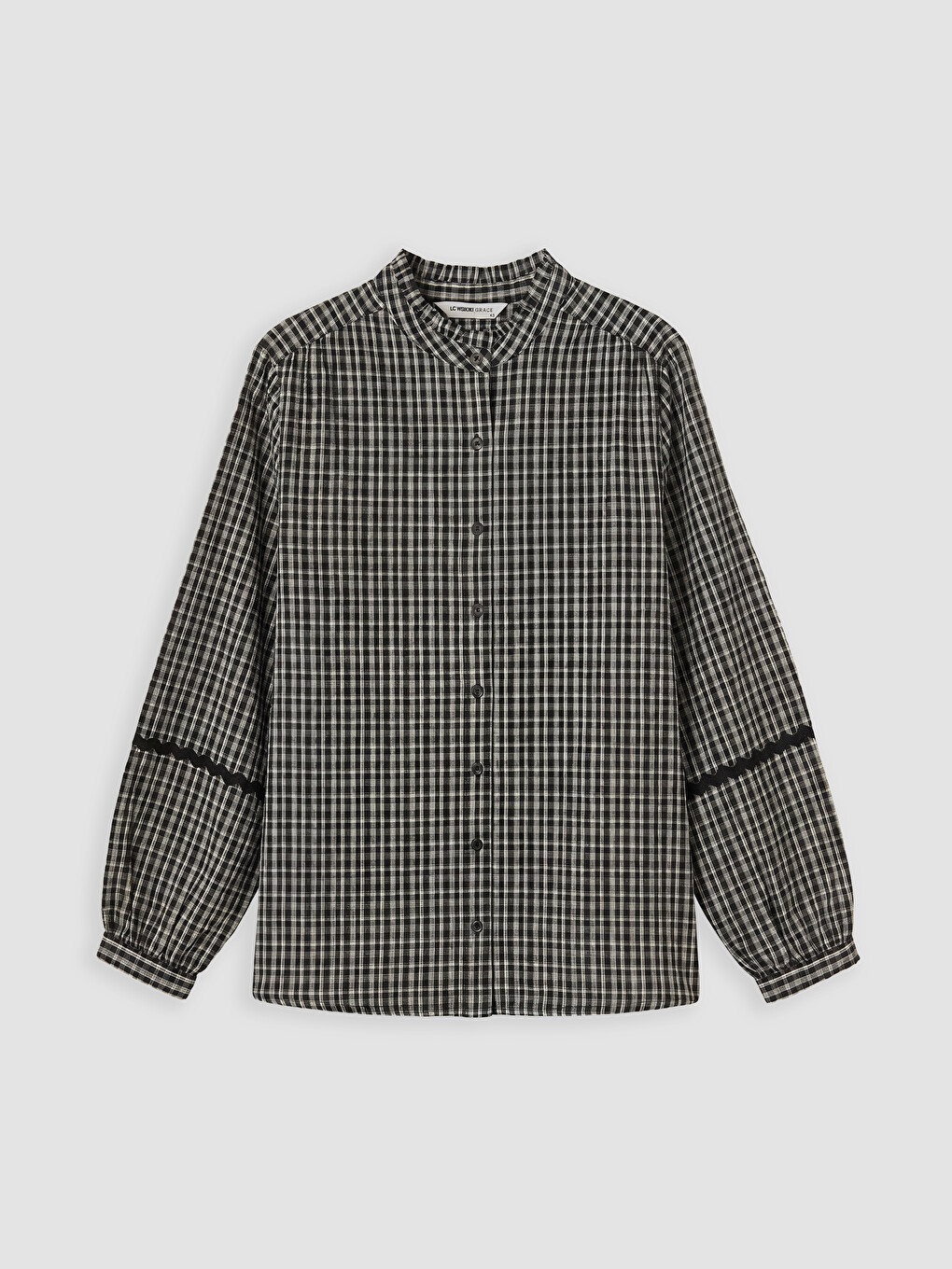 Grandad Collar Plaid Women's Shirt-8