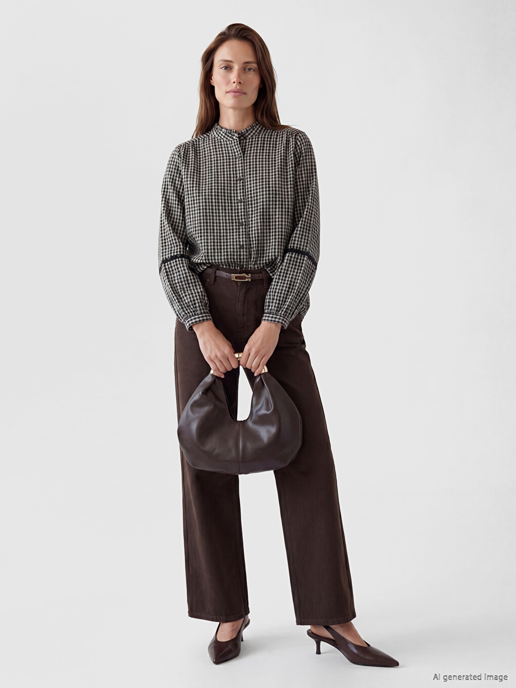 Grandad Collar Plaid Women's Shirt-2