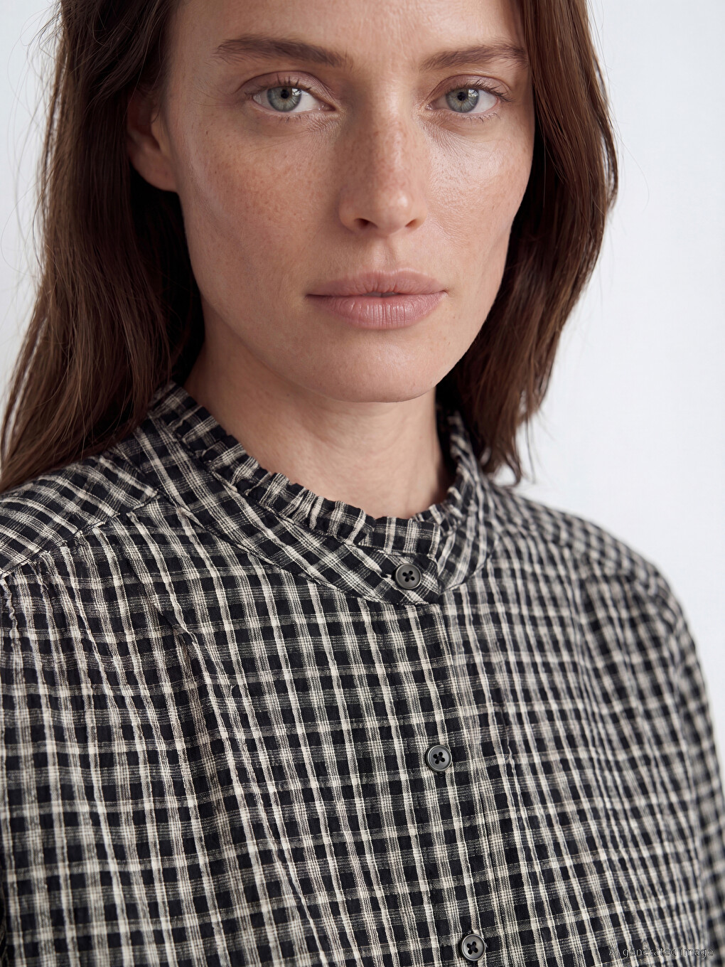 Grandad Collar Plaid Women's Shirt-4
