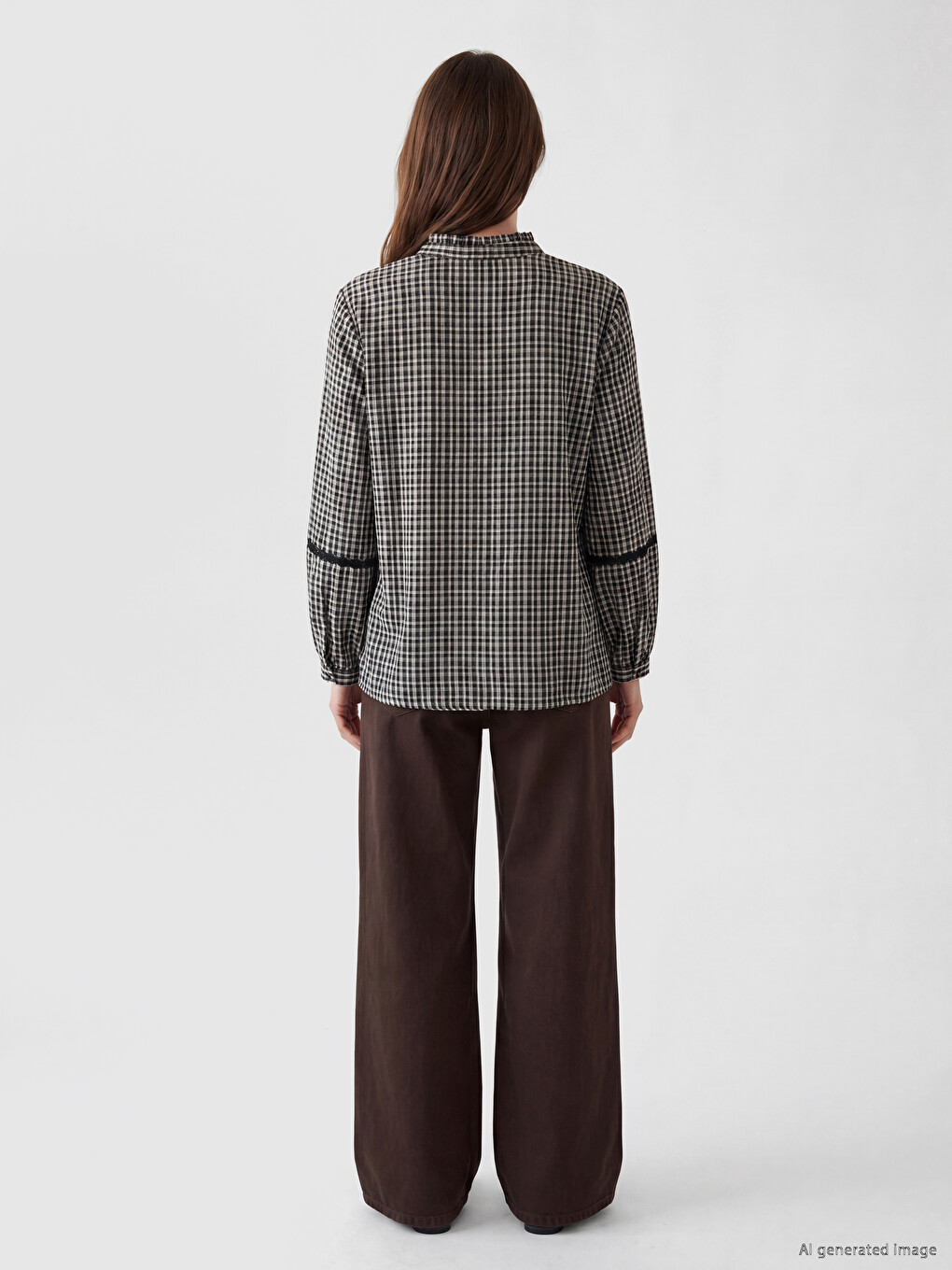 Grandad Collar Plaid Women's Shirt-6