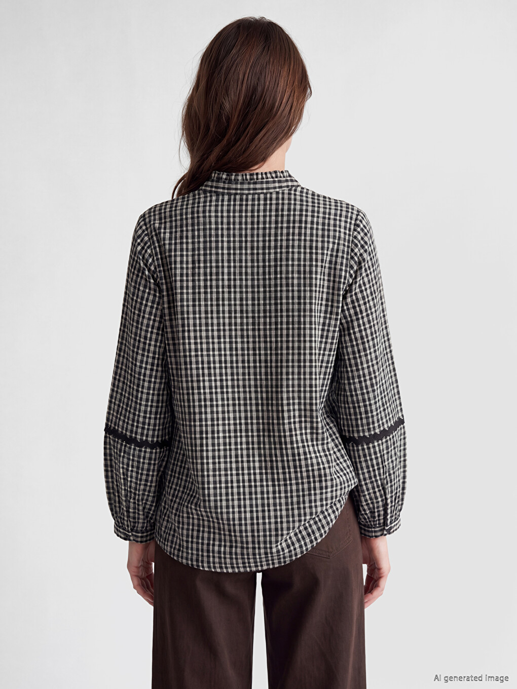 Grandad Collar Plaid Women's Shirt-7