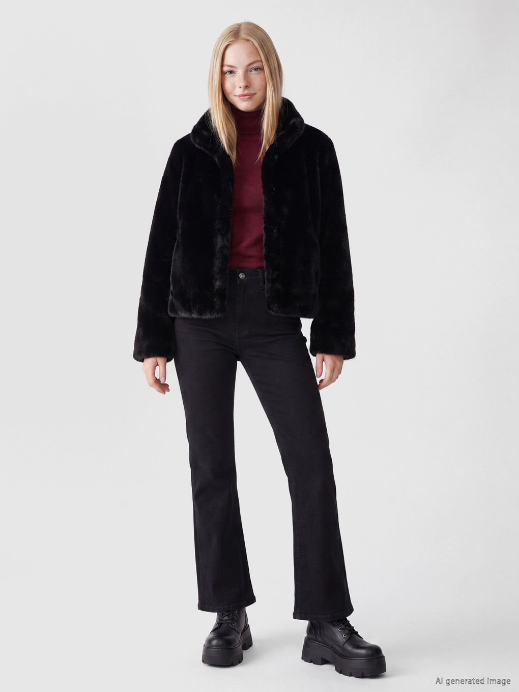 Mock Neck Women's Plush Coat-1