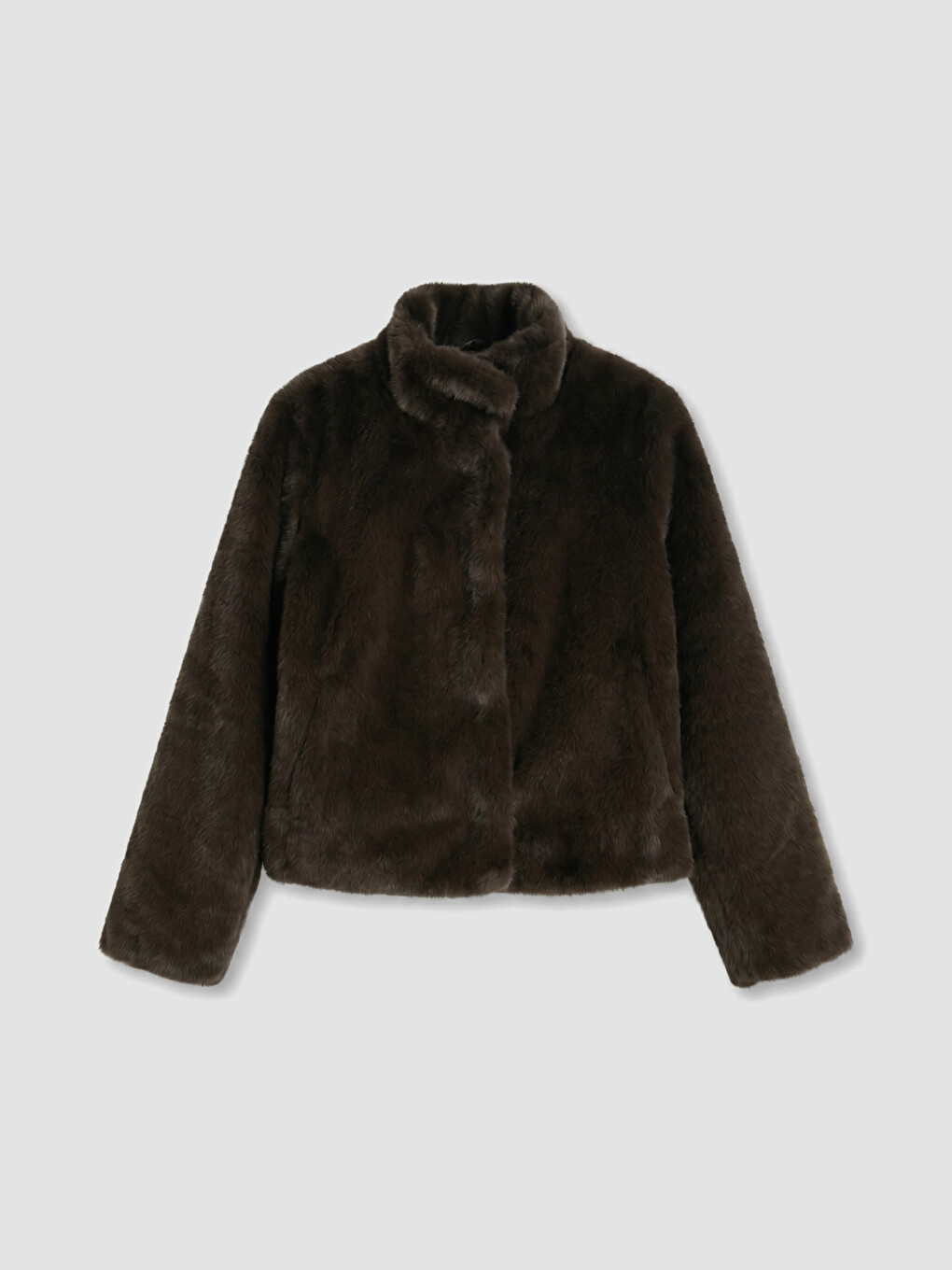 Mock Neck Women's Plush Coat-5