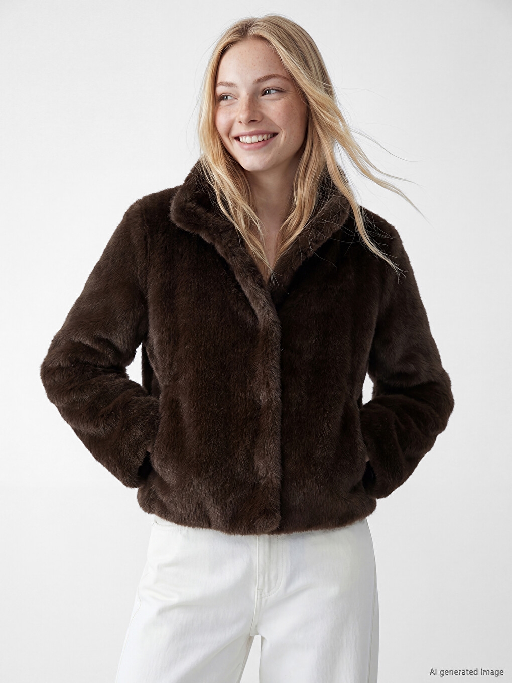Mock Neck Women's Plush Coat
