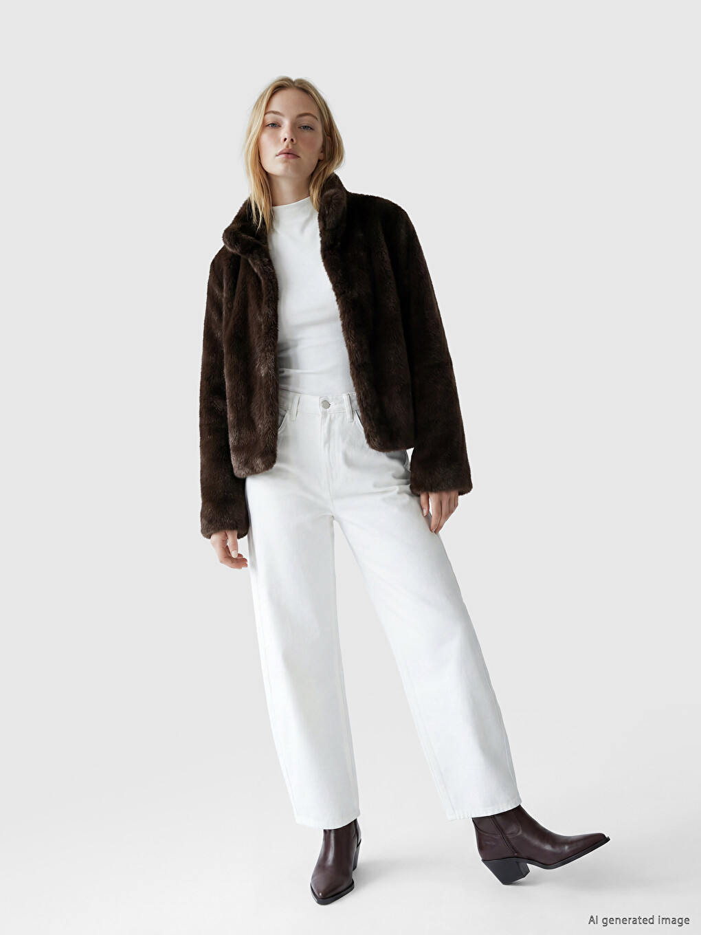 Mock Neck Women's Plush Coat-1