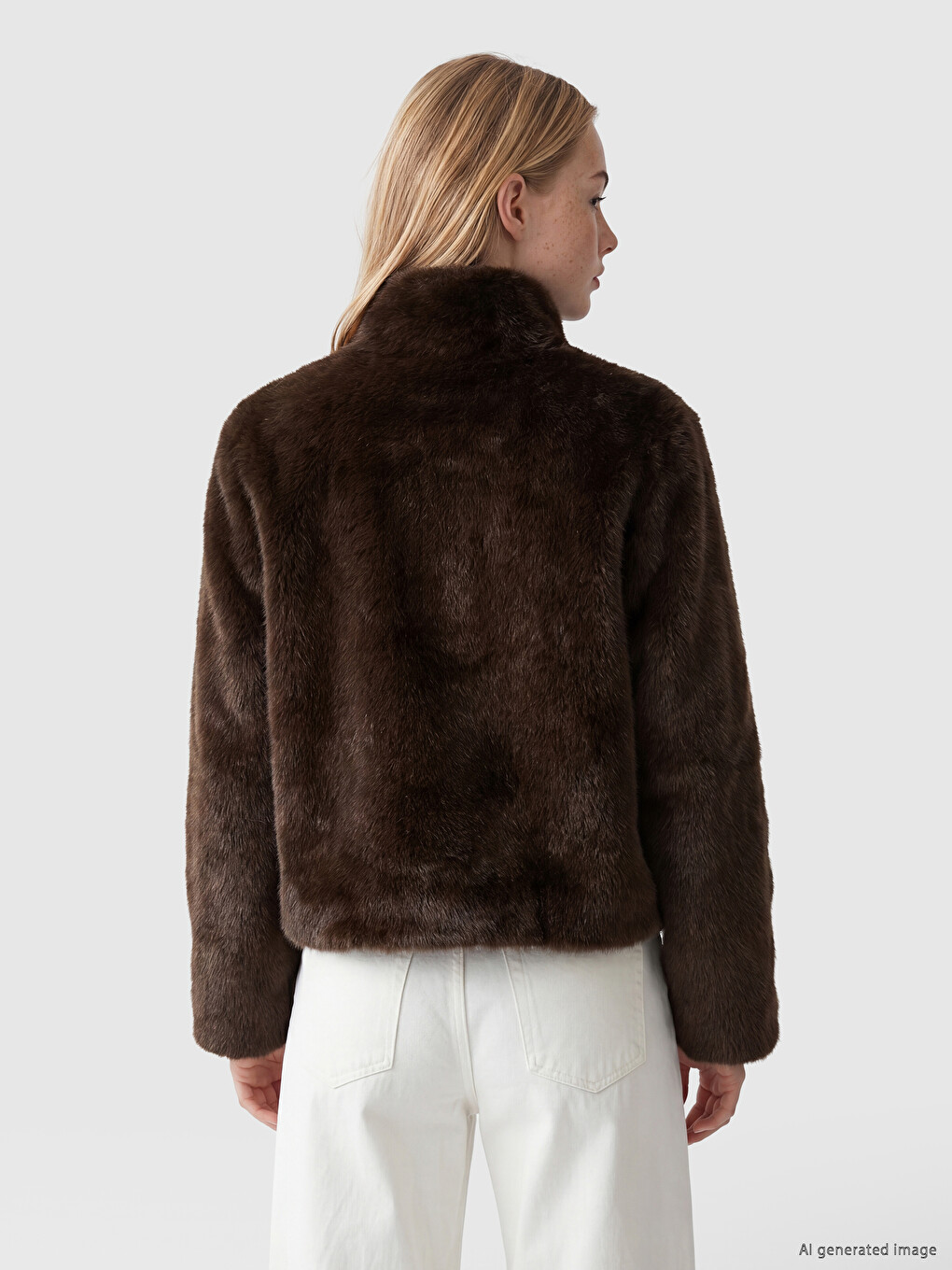 Mock Neck Women's Plush Coat-4