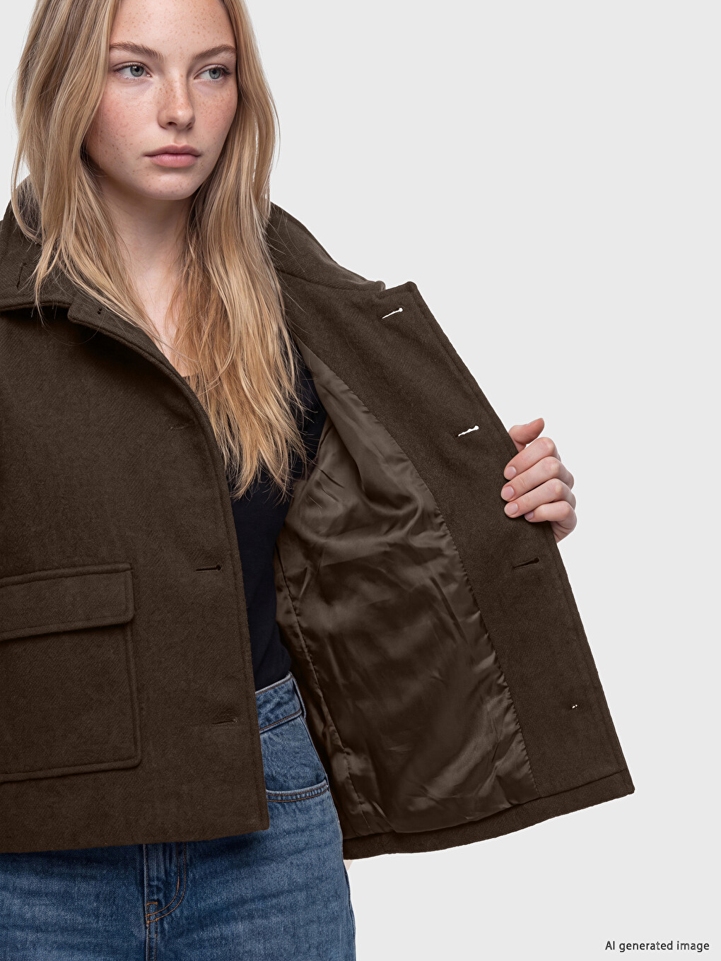 Kahverengi Oversize Kadın Kaşe Kaban-3