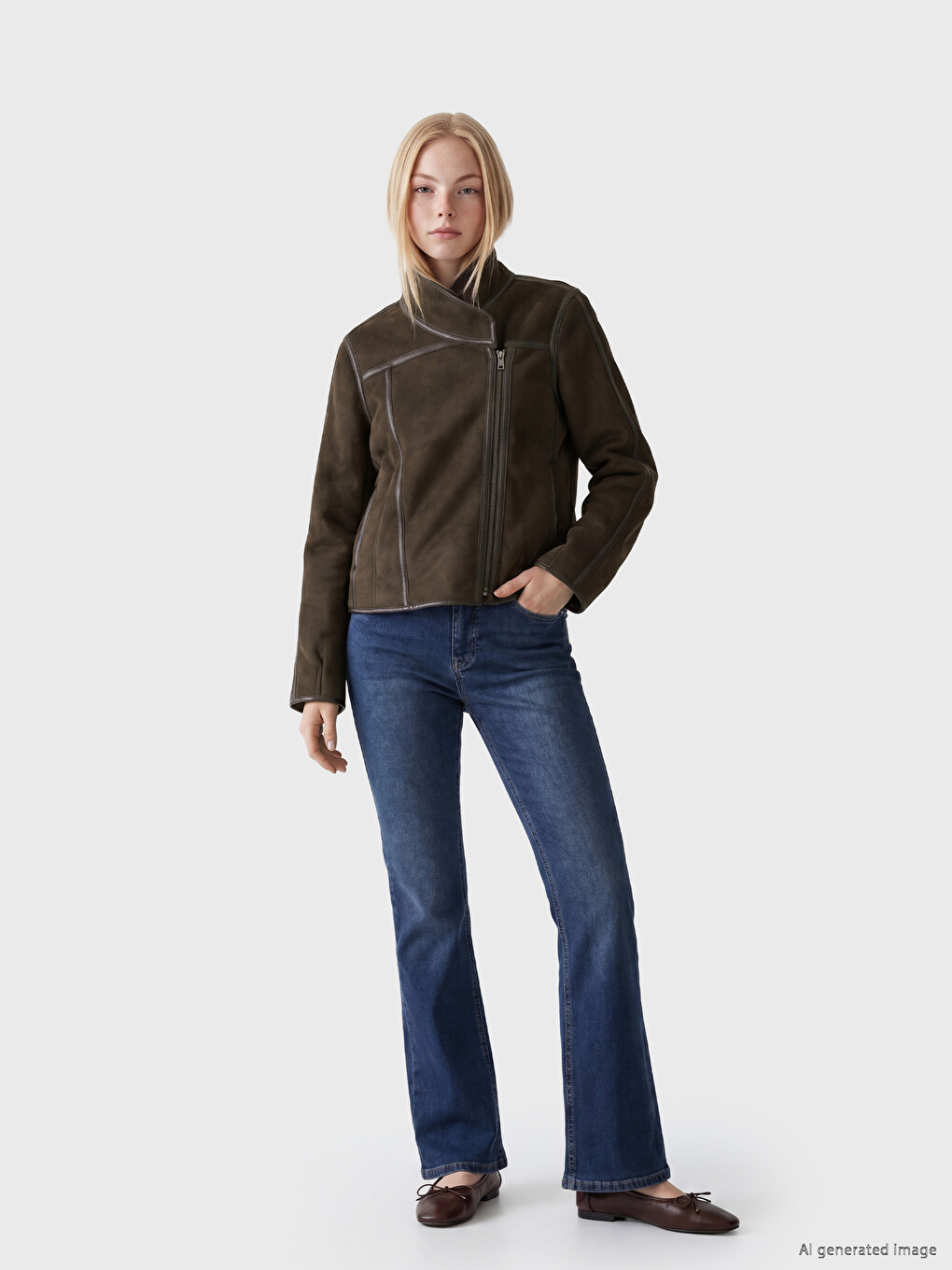 Manteau Effet Cuir En Suède Pour Femme À Col En Fourrure-1