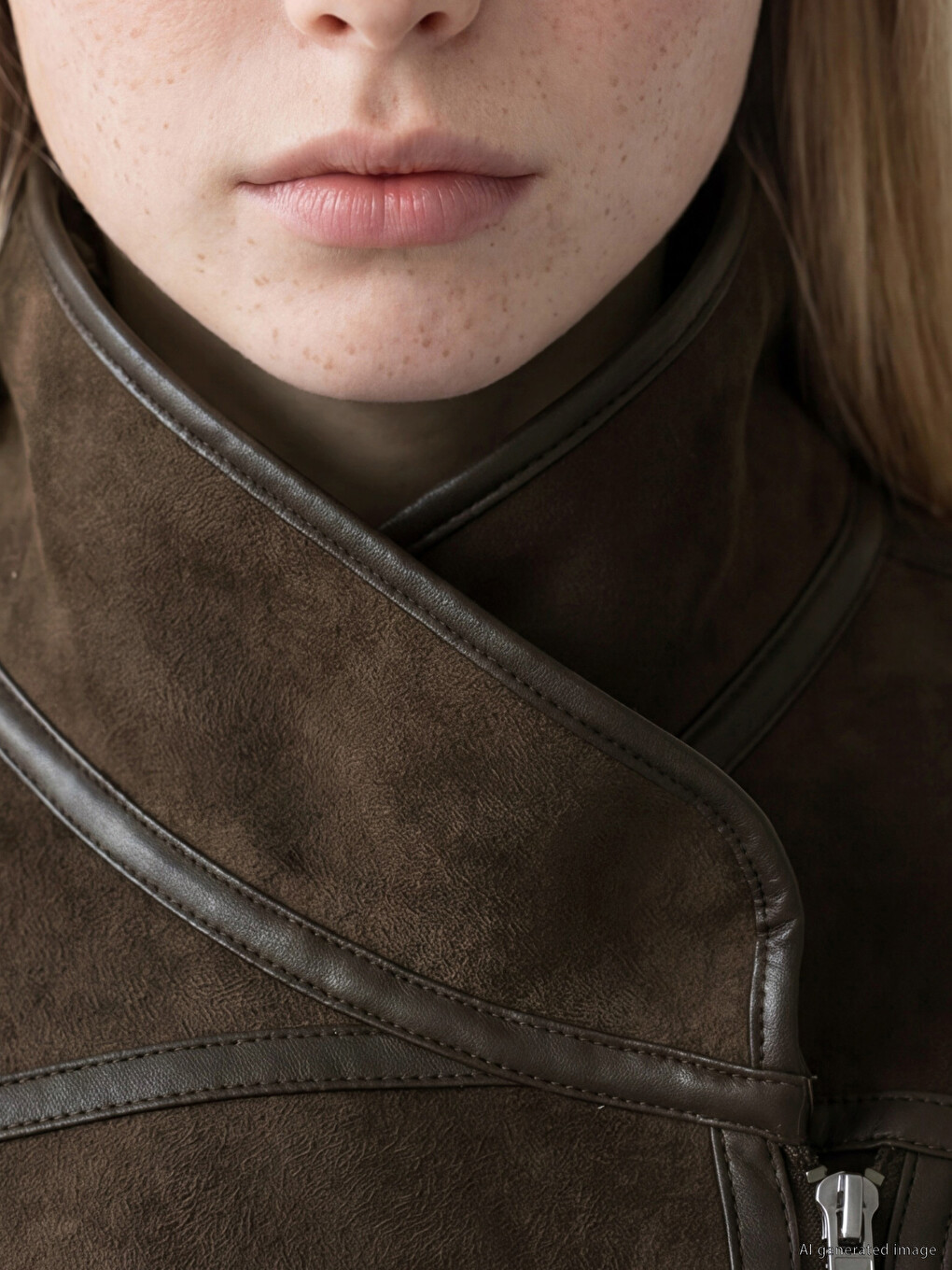 Manteau Effet Cuir En Suède Pour Femme À Col En Fourrure-2