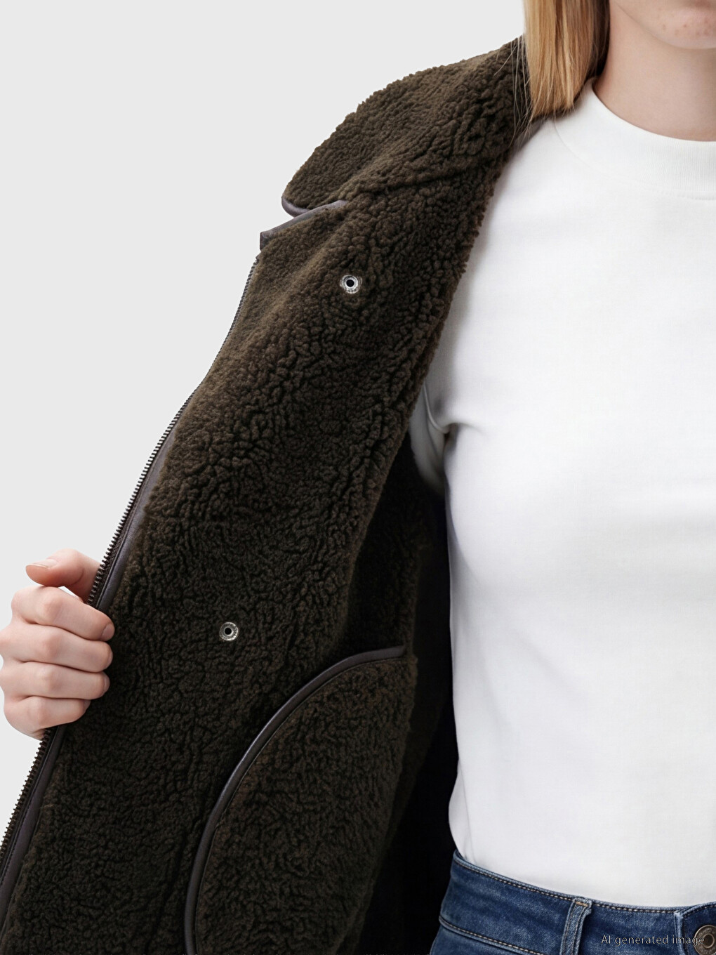 Manteau Effet Cuir En Suède Pour Femme À Col En Fourrure-3