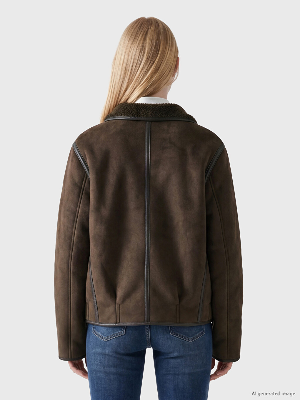 Manteau Effet Cuir En Suède Pour Femme À Col En Fourrure-4