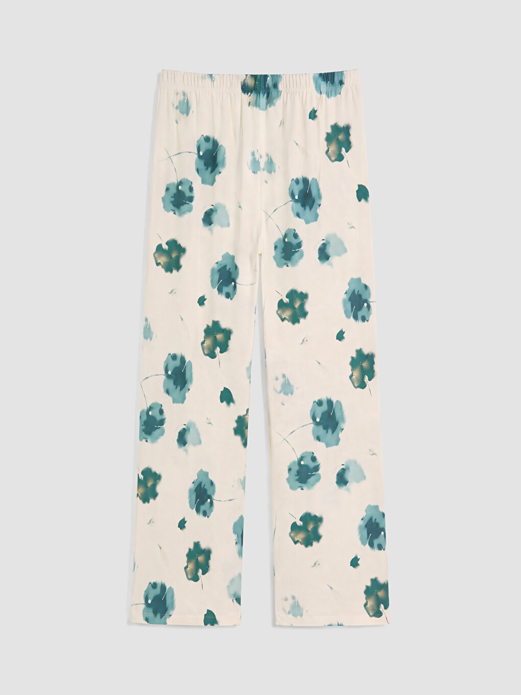 Ekru Beli Lastikli Çiçekli Kadın Pijama Altı-2