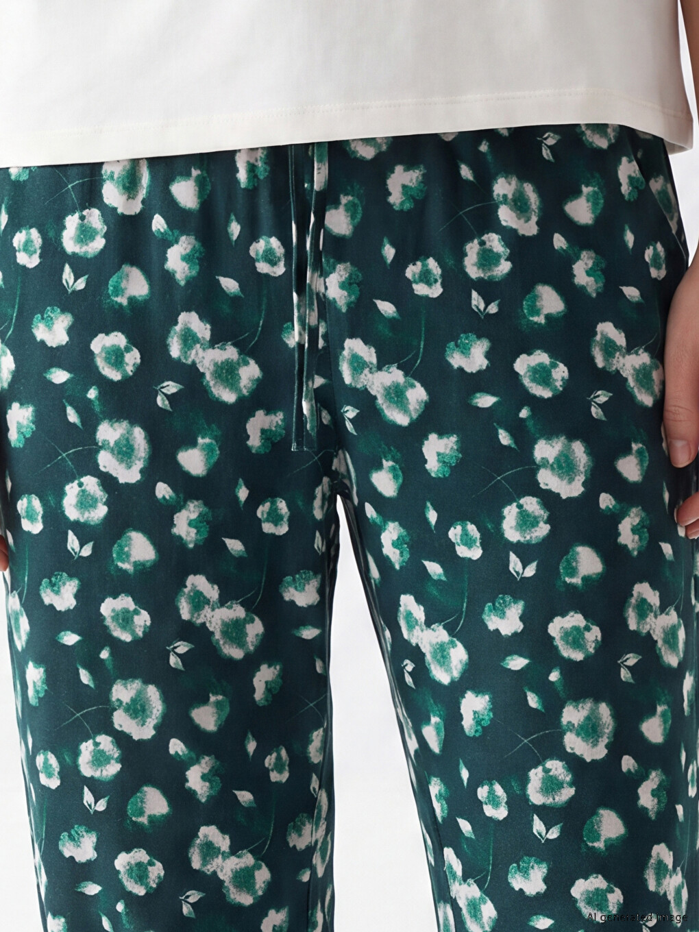 Beli Lastikli Çiçekli Kadın Pijama Altı-2